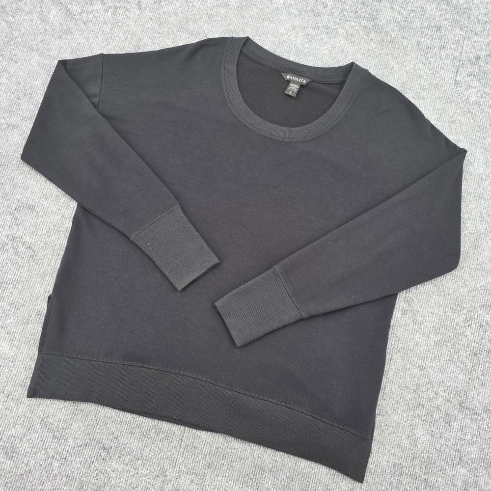 Athleta Coaster Luxe Sweatshirt Black Scoop Neck Fleece Lined Pullover Large